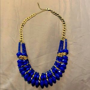 Royal Blue and Gold Beaded Statement Necklace